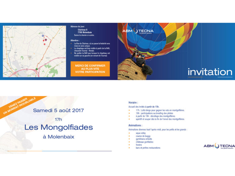 Gedrukte uitnodigingskaart voor een event van ABM TECNA