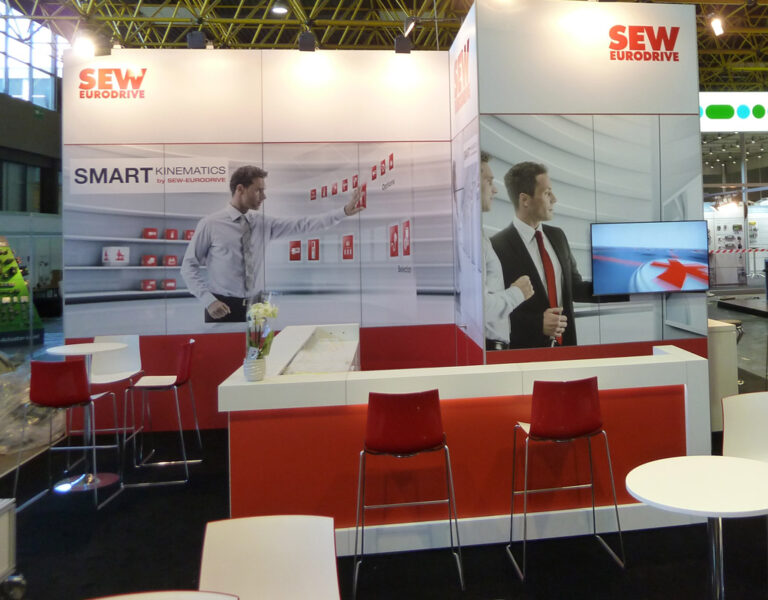 Overzicht van de stand van SEW-EURODRIVE op Indumation Kortrijk 2015